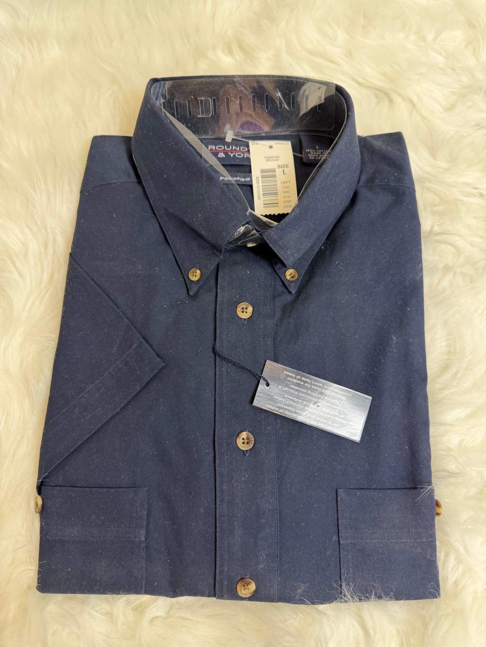 NWT Roundtree & Yorke Peached Twill Button Front Shirt Navy Size Large